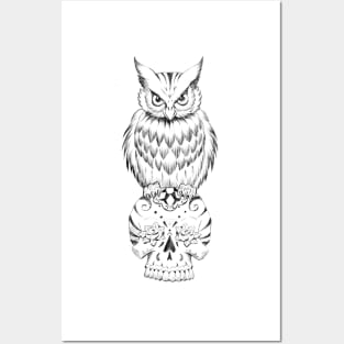 owl and sugar skull Posters and Art